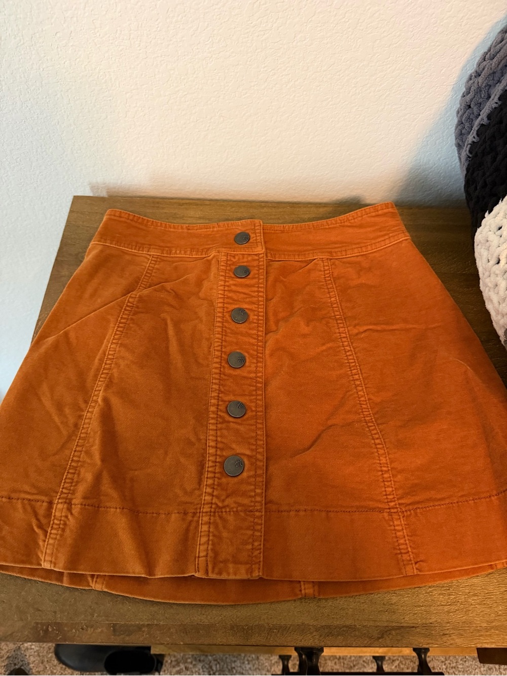 Madewell Button-Front Mini Skirt in Rust Orange